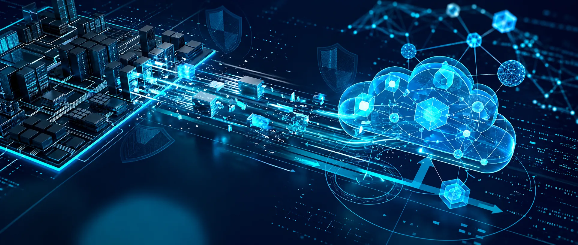 Cloud computing and secure data migration from on-premises servers to cloud networks.