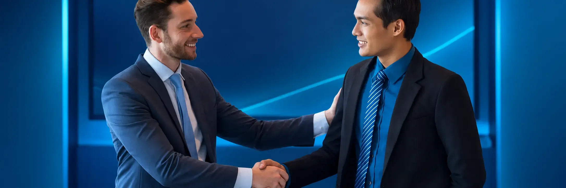Two people shaking hands, ready to achieve goals together. Let's talk about success.
