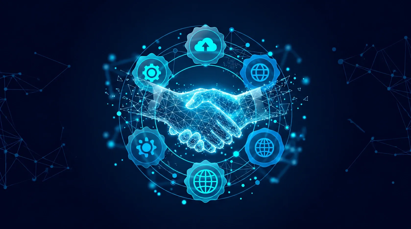 Digital network connecting global technology partners, representing strategic alliances and industry collaboration.